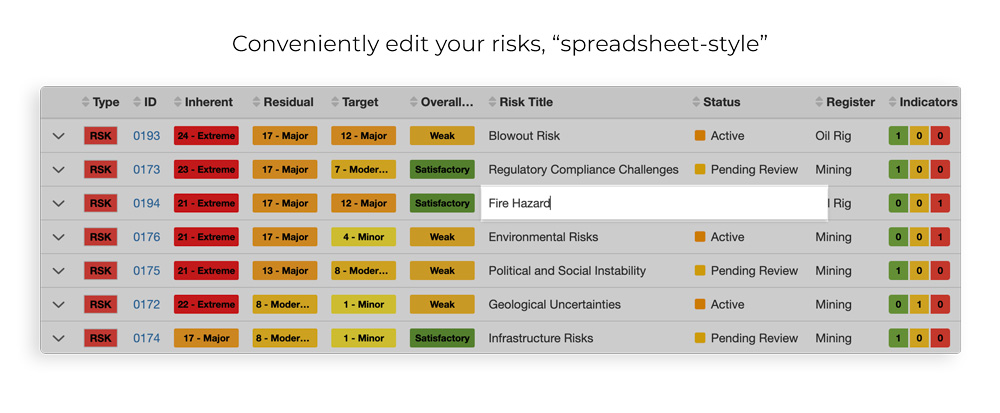 Edit risks with datagrid